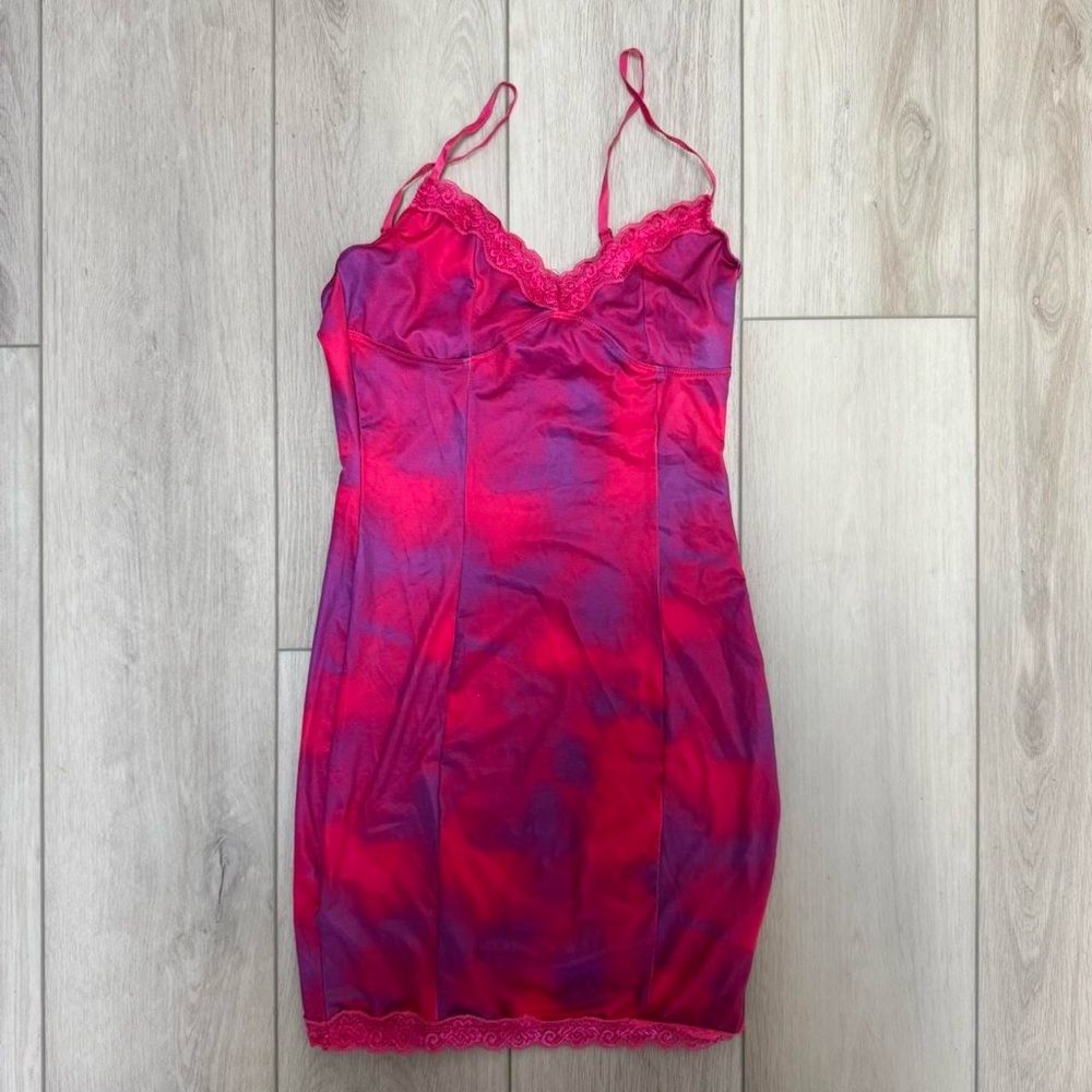 Pink and purple tie-dye mini dress